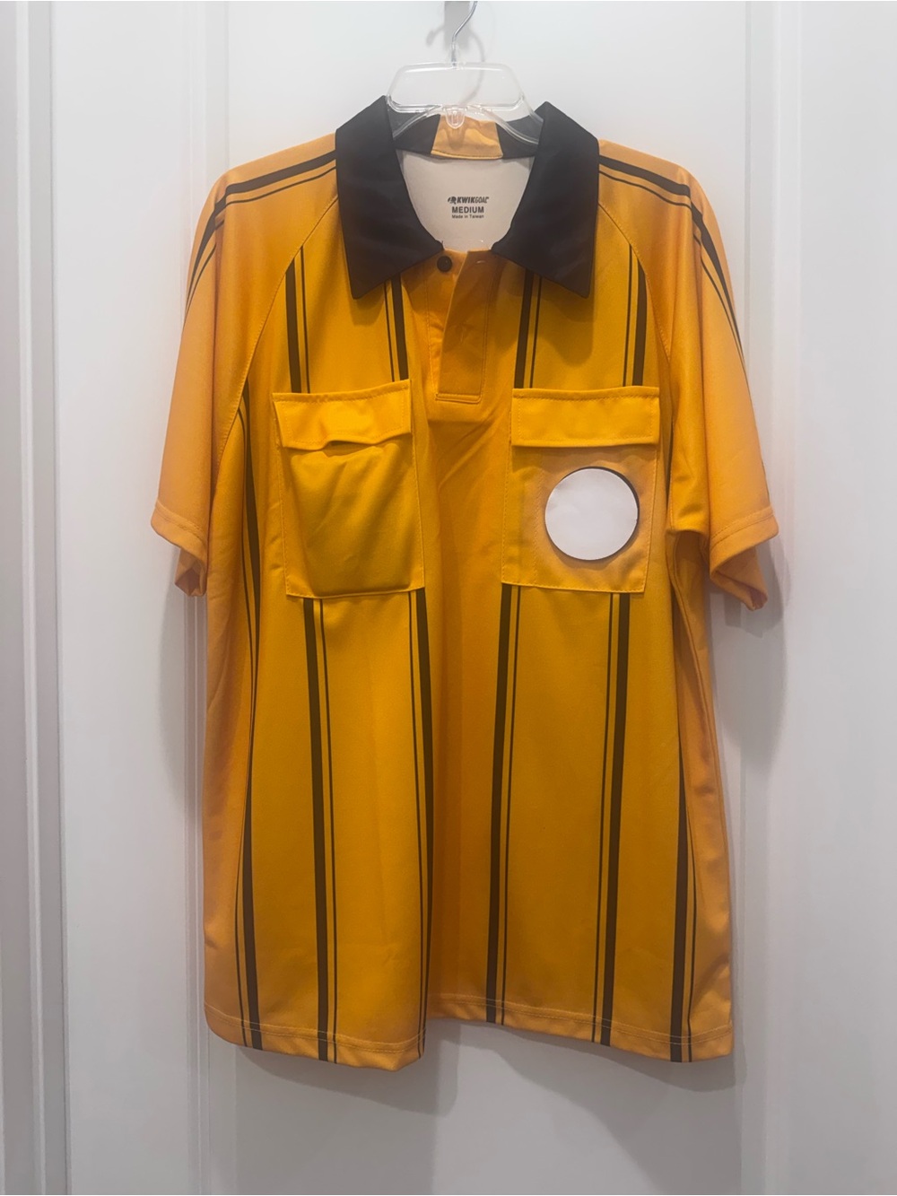 Men's Yellow Stripe Short-Sleeve Referee Polo Shirt with Black Collar